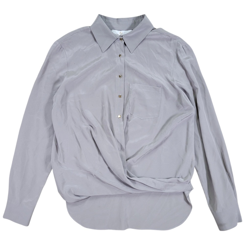 Amanda Uprichard Silk Blouse Womens Small Gray Twist Front Button Up Office Luxe